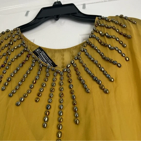 J. Peterman Company The Evening Caftan Gown Beaded Maxi Dress MuMu Yellow Gold M - Picture 10 of 16